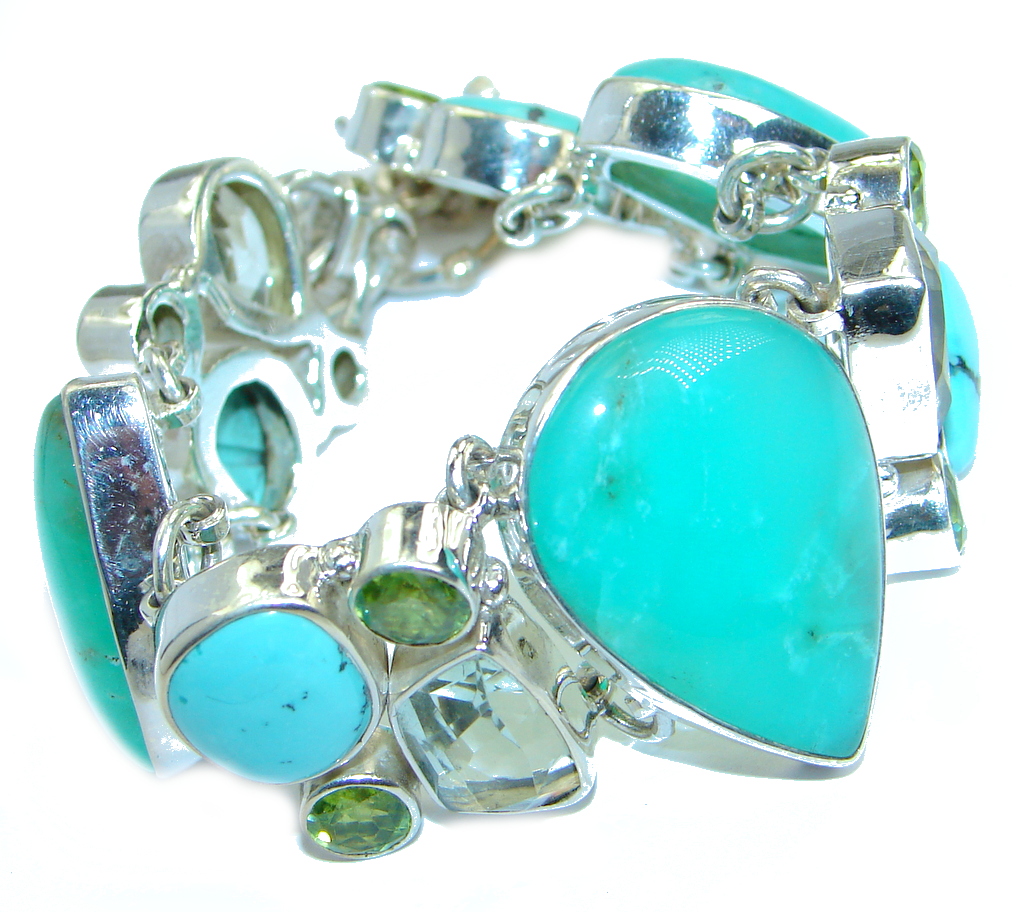 Chunky authentic Green Chrysoprase Peridot .925 Sterling Silver handmade Bracelet