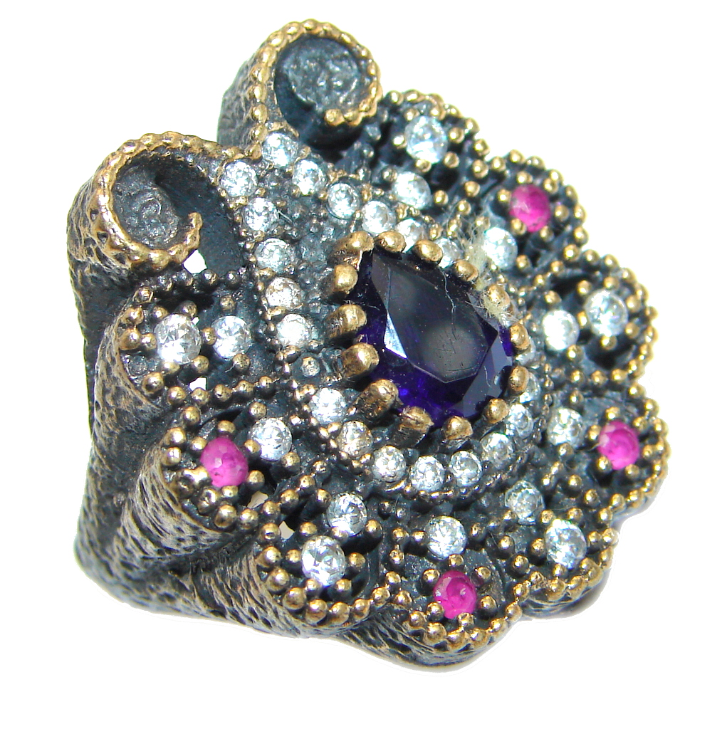 Created Blue Sapphire & White topaz Sterling Silver Ring s. 5