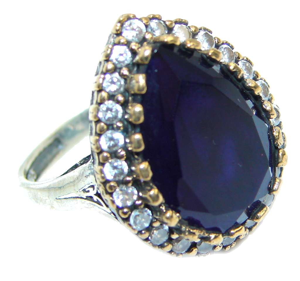 Created Blue Sapphire & White topaz Sterling Silver Ring s. 9
