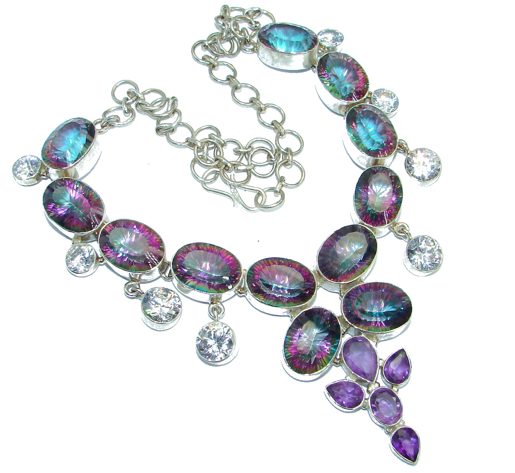 Magic Reef Rainbow Topaz Amethyst .925 Sterling Silver handmade necklace