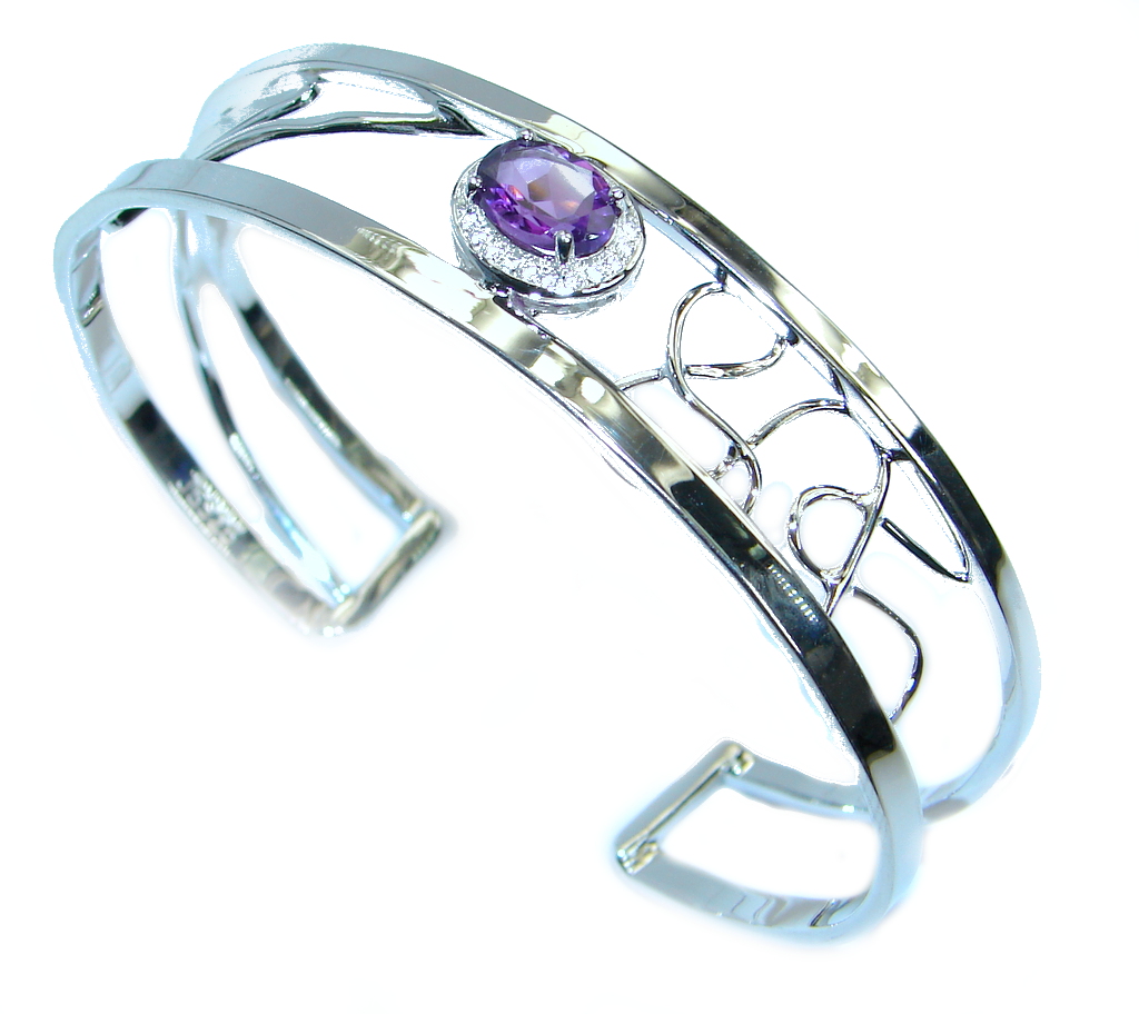 Sublime Genuine Amethyst White Topaz Sterling Silver handmade Bracelet