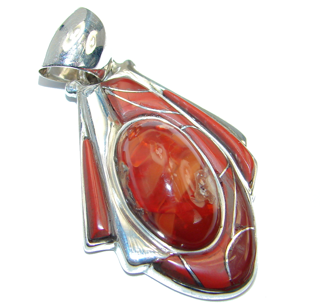 Authentic Natural Fire Agate Sterling Silver handmade Pendant