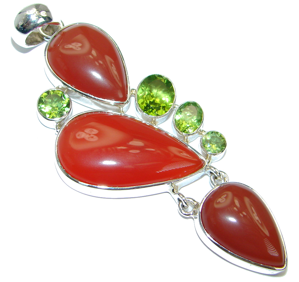 Sublime Beautiful genuine Carnelian Peridot Sterling Silver handmade Pendant