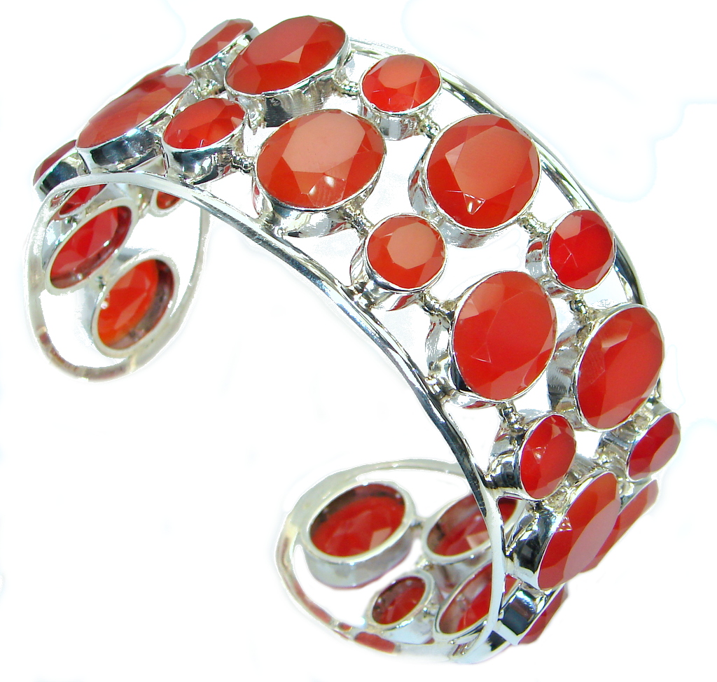 Aura Of Beauty Chunky Authentic Carnelian Agate Sterling Silver handcrafted Bracelet