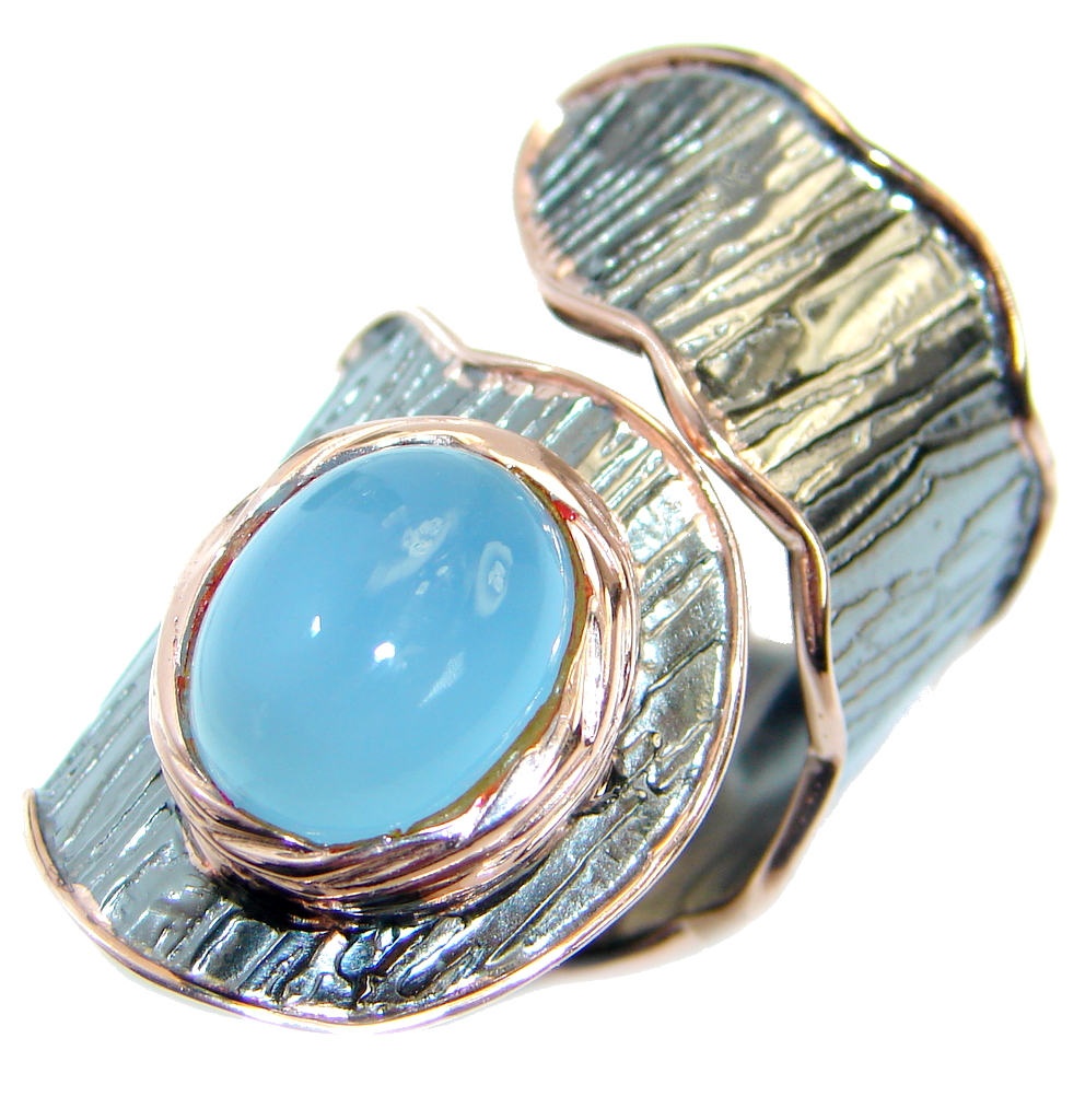Genuine Chalcedony Agate Rose Gold Rhodium plated over Sterling Silver ring s. 7 adjustable