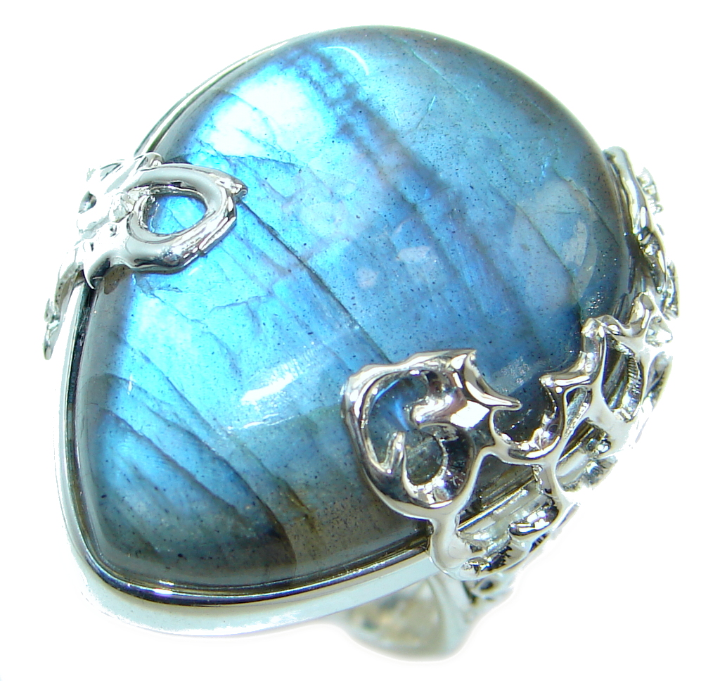 Blue Fire Labradorite .925 Sterling Silver handmade ring size 7 adjustable