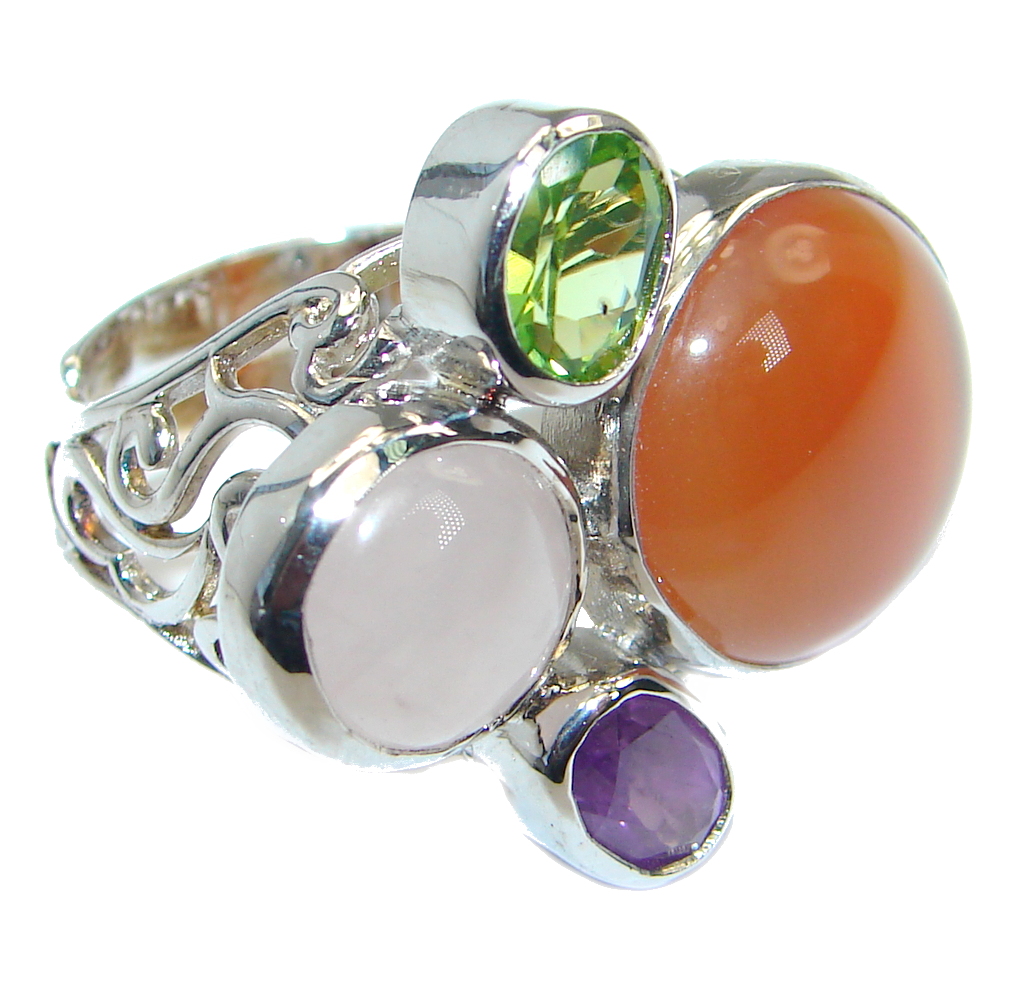 Amazing Genuine Carnelian Sterling Silver Ring 7 adjustable