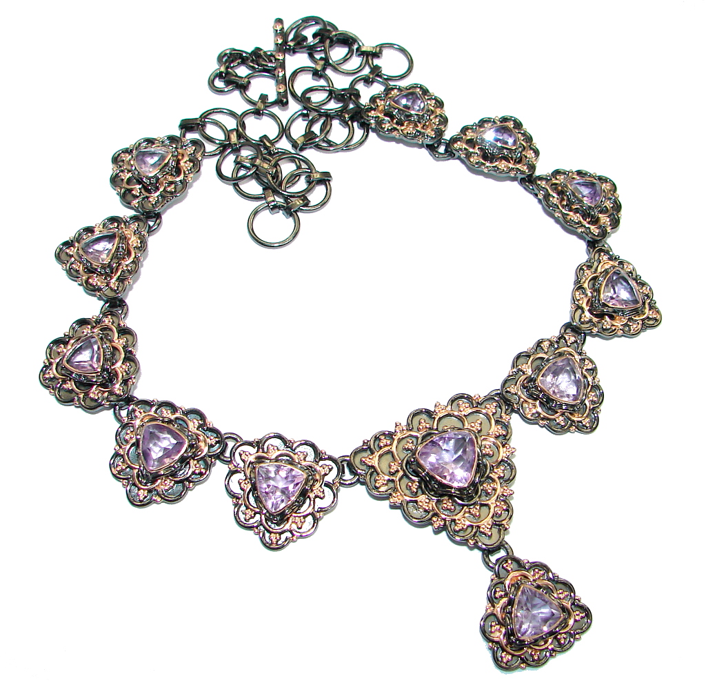 Genuine faceted Amethyst Rose Gold plated over .925 Sterling Silver handmade necklace