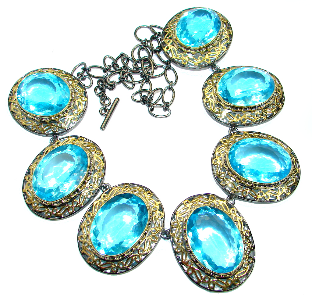 Chunky Andromeda created Swiss Blue Topaz Gold plated over .925 Sterling Silver handmade necklace