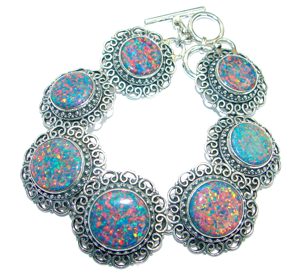 Stunning Japanese Blue Fire Opal Garnet Gold plated over .925 Sterling Silver handmade Bracelet