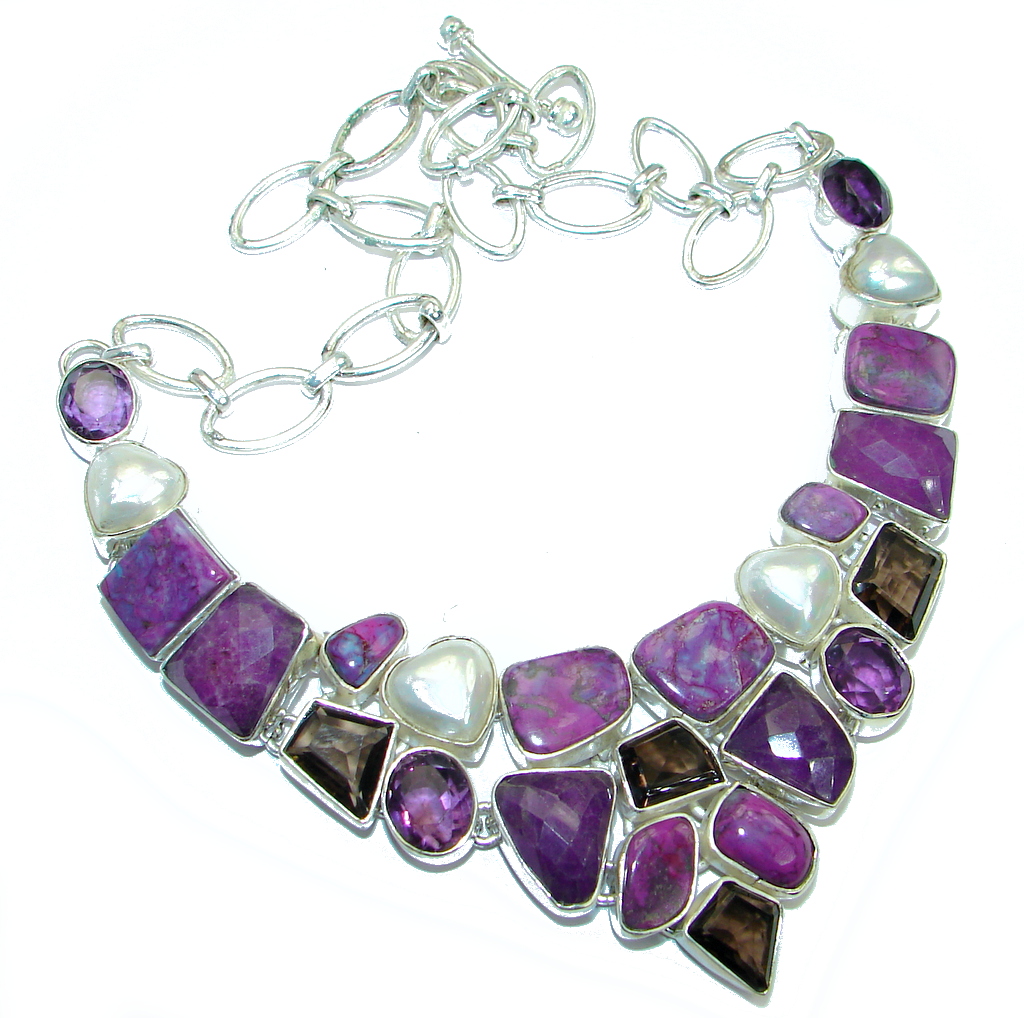 CHic Boho Style Purple Copper Turquoise Sterling Silver handmade necklace