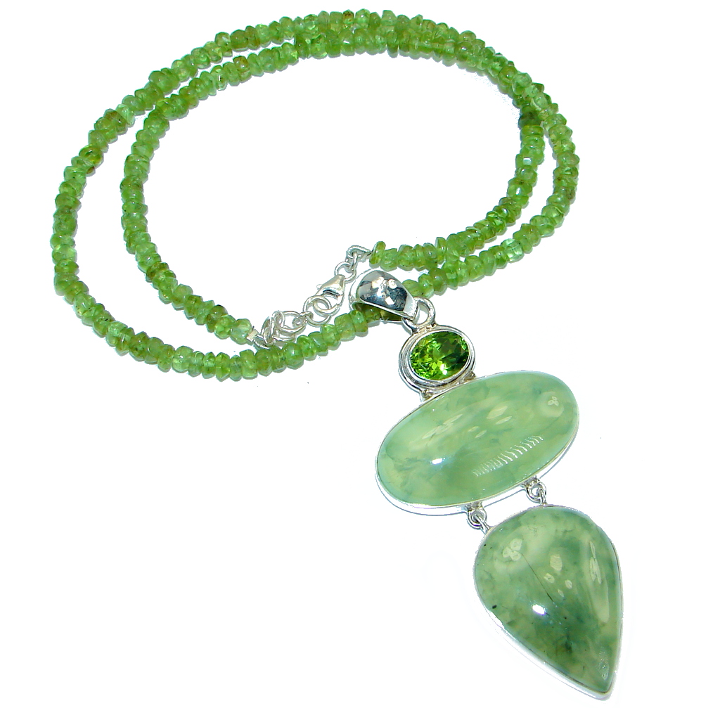 Sublime Genuine Moss Prehnite Peridot Beads .925 Sterling Silver handmade Necklace