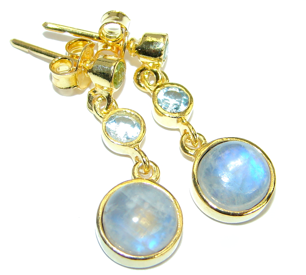 Genuine Fire Moonstone Gold plated over .925 Sterling Silver handcrafted Earrings