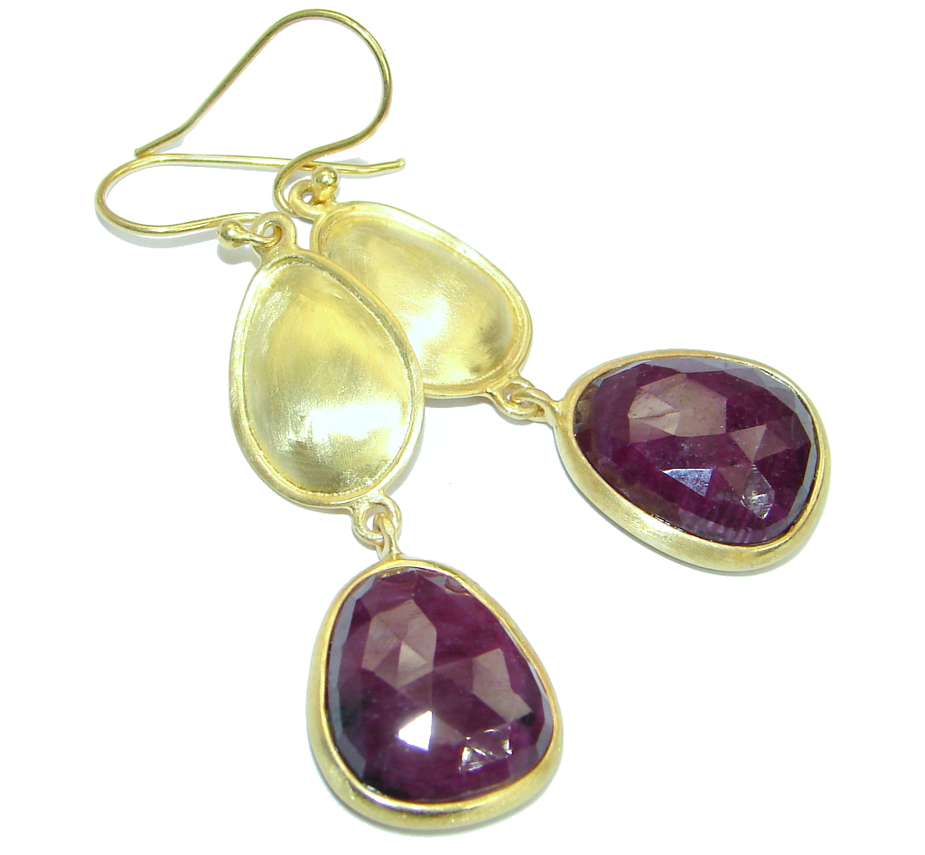 Trendy Ruby 18ct Gold Rhodium plated over Sterling Silver handmade stud earrings