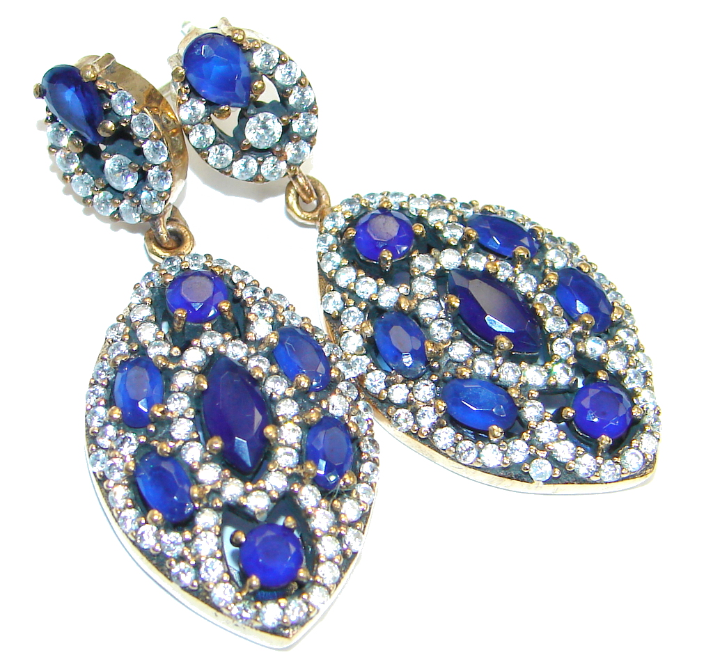 Victorian Style created Sapphire Sterling Silver stud earrings