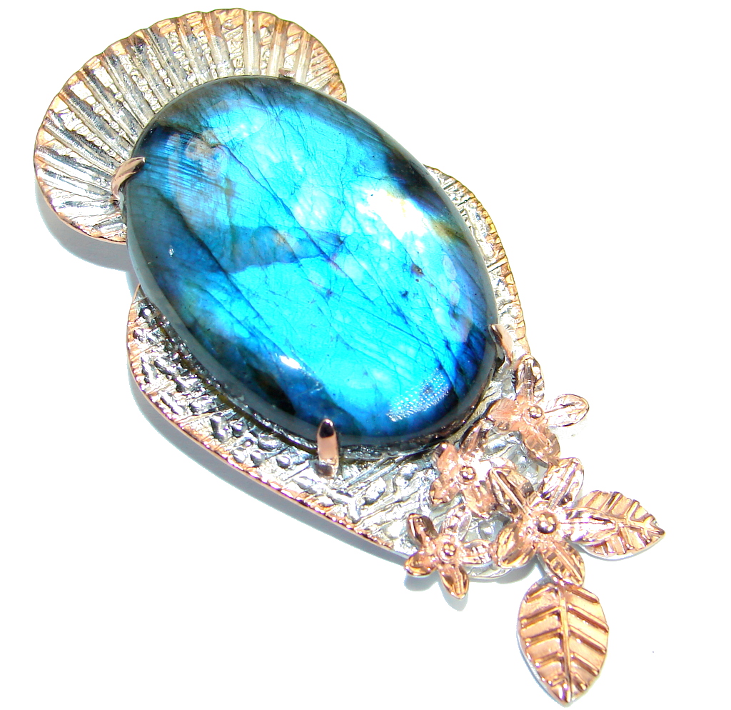Bold Highest quality genuine Blue Labradorite .925 Sterling Silver handmade Pendant
