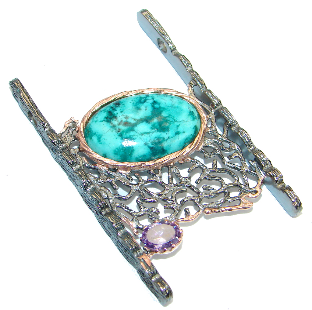 Genuine great quality Blue Turquoise Rose Gold plated over .925 Sterling Silver handmade Pendant