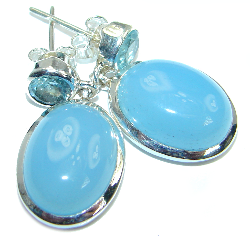 Sublime Blue Chalcedony Agate Sterling Silver handmade stud earrings