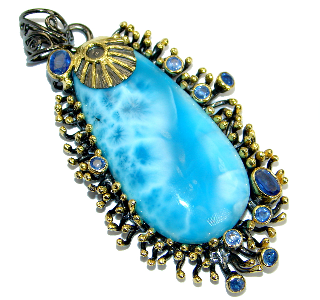 One of the kind Nature inspired Sublime Larimar Tanzanite .925 Sterling Silver handmade pendant