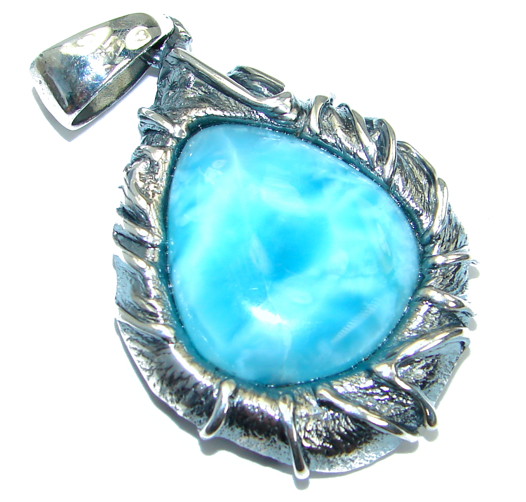 Unique Design Authentic Beauty Larimar .925 Sterling Silver handmade Pendant