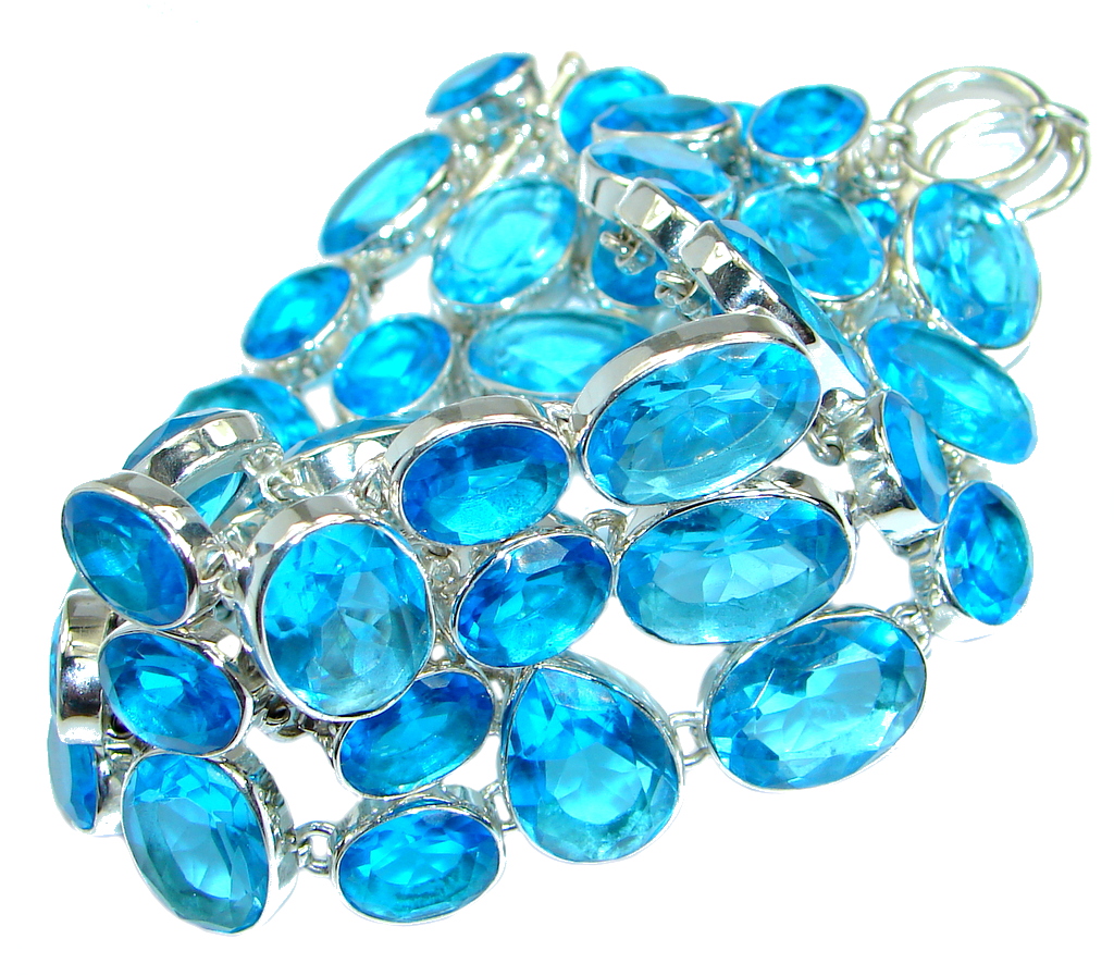 Endless Ocean Solid lab. Swiss Blue Topaz Sterling Silver handmade Bracelet