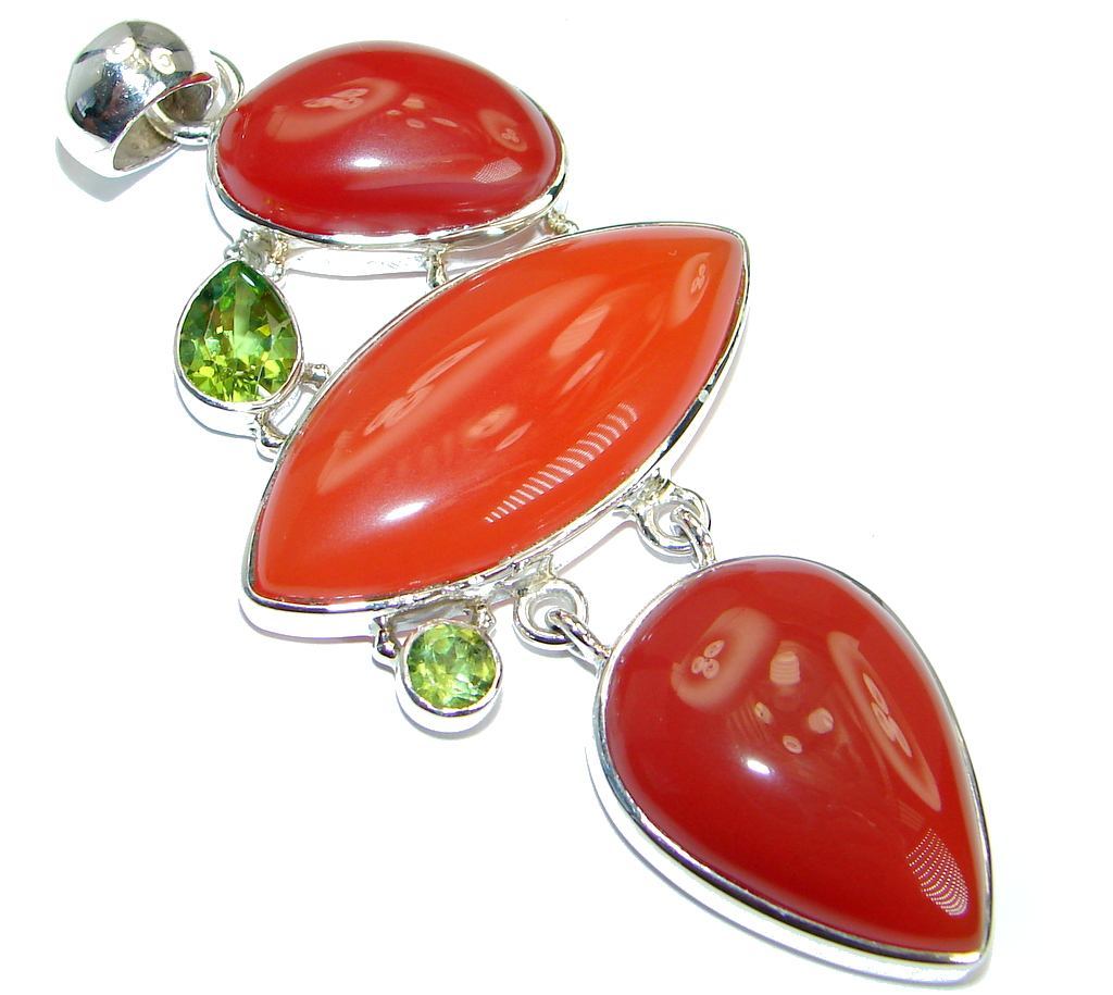 Sublime Beautiful genuine Carnelian Peridot Sterling Silver handmade Pendant