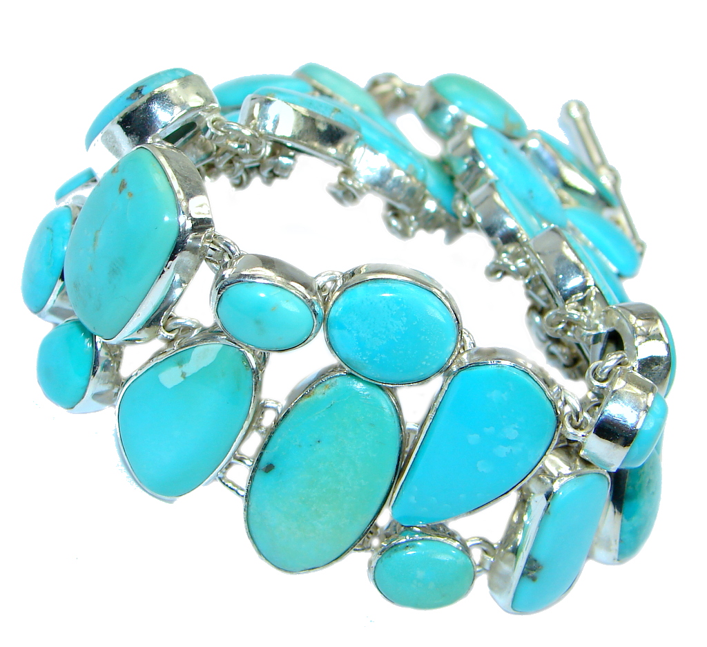 Large Sleeping Beauty Turquoise .925 Sterling Silver handmade Bracelet
