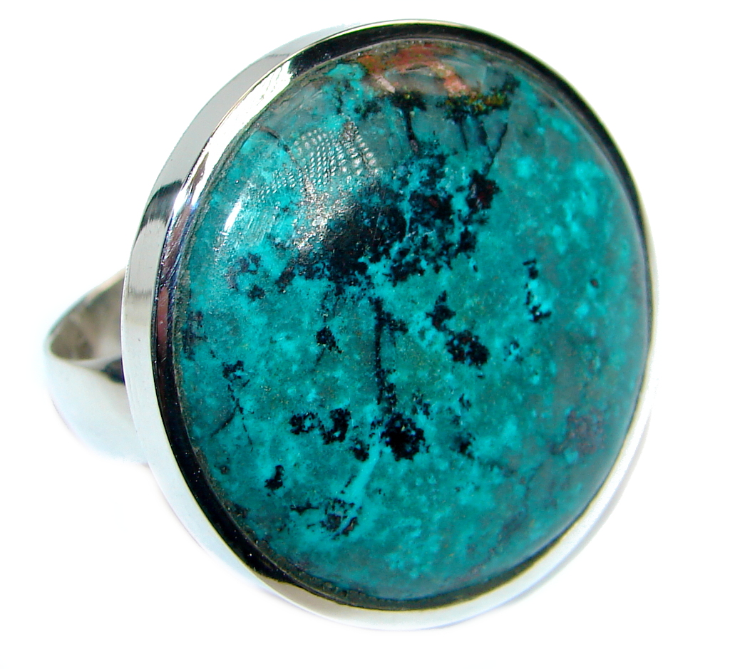 Stone Of Harmony Parrots Wing Chrysocolla Sterling Silver ring s. 7 adjustable