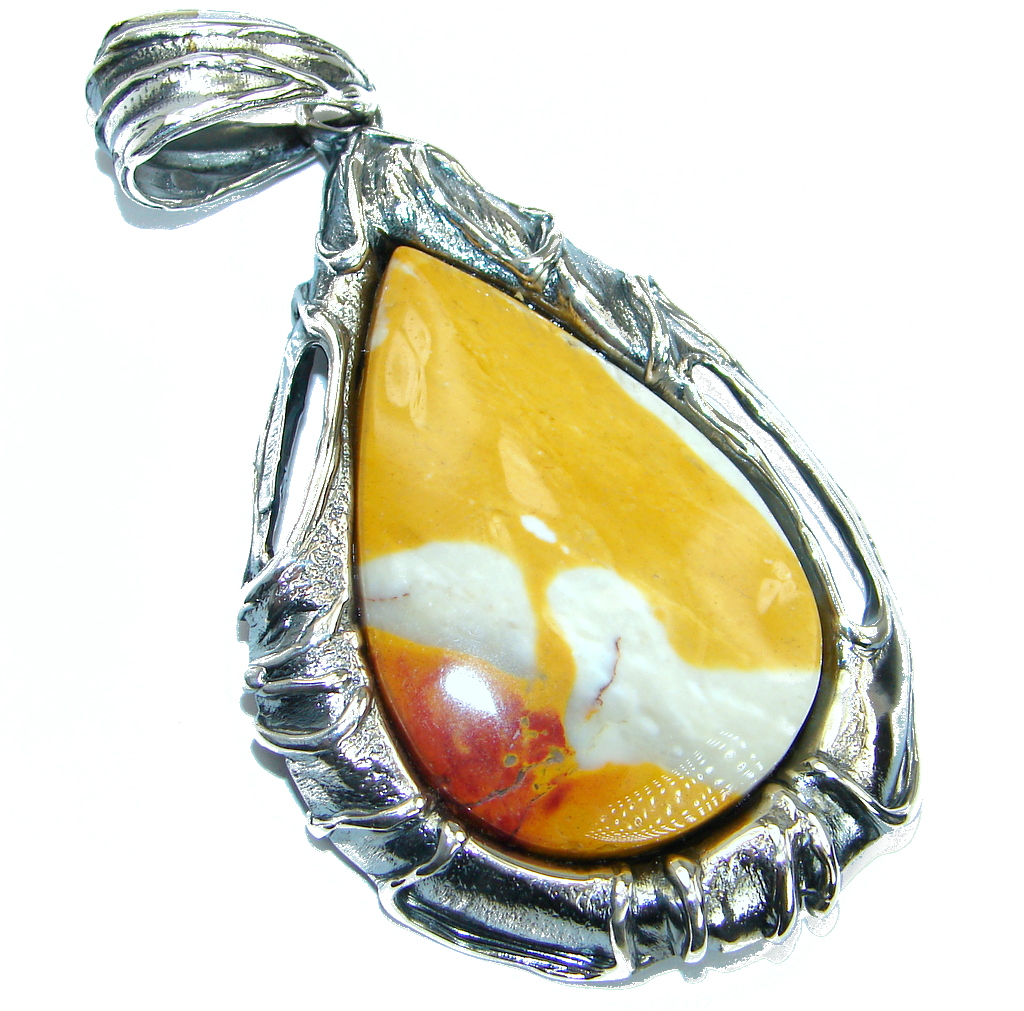 Huge Genuine Australian Mookaite oxidized .925 Sterling Silver handcrafted Pendant