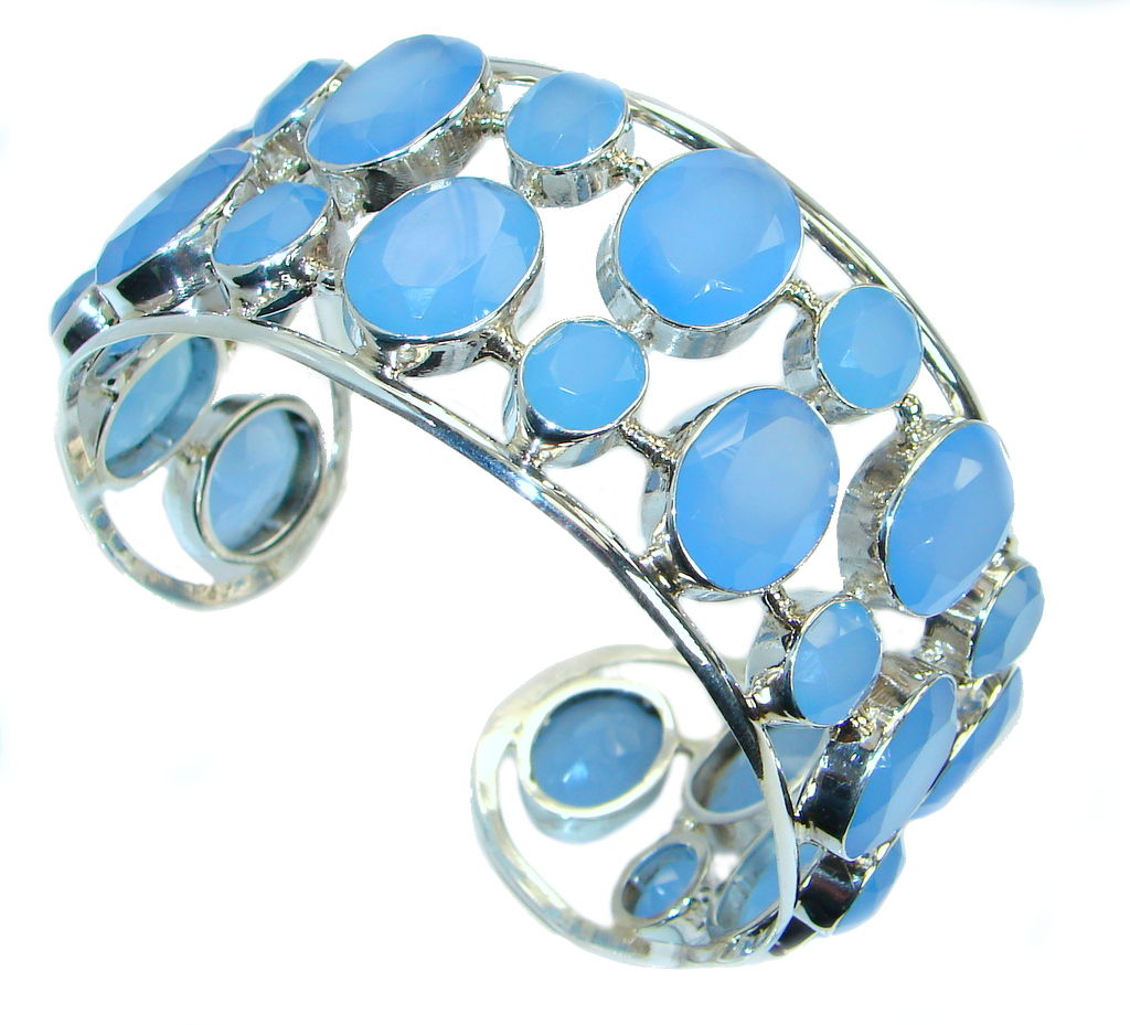 Aura Of Beauty Chunky Authentic Chalcedony Agate Sterling Silver handcrafted Bracelet