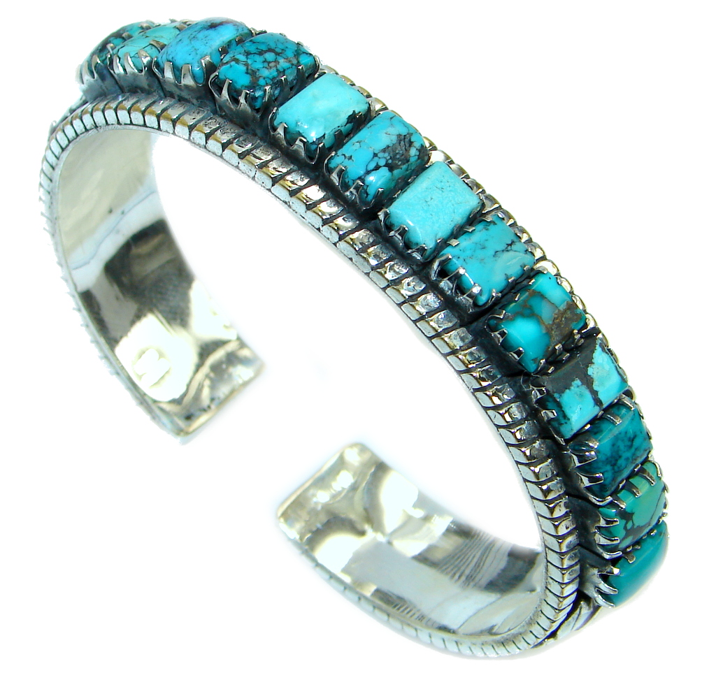 Jumbo Boho Chic Genuine Turquoise .925 Sterling Silver handmade Bracelet / Cuff