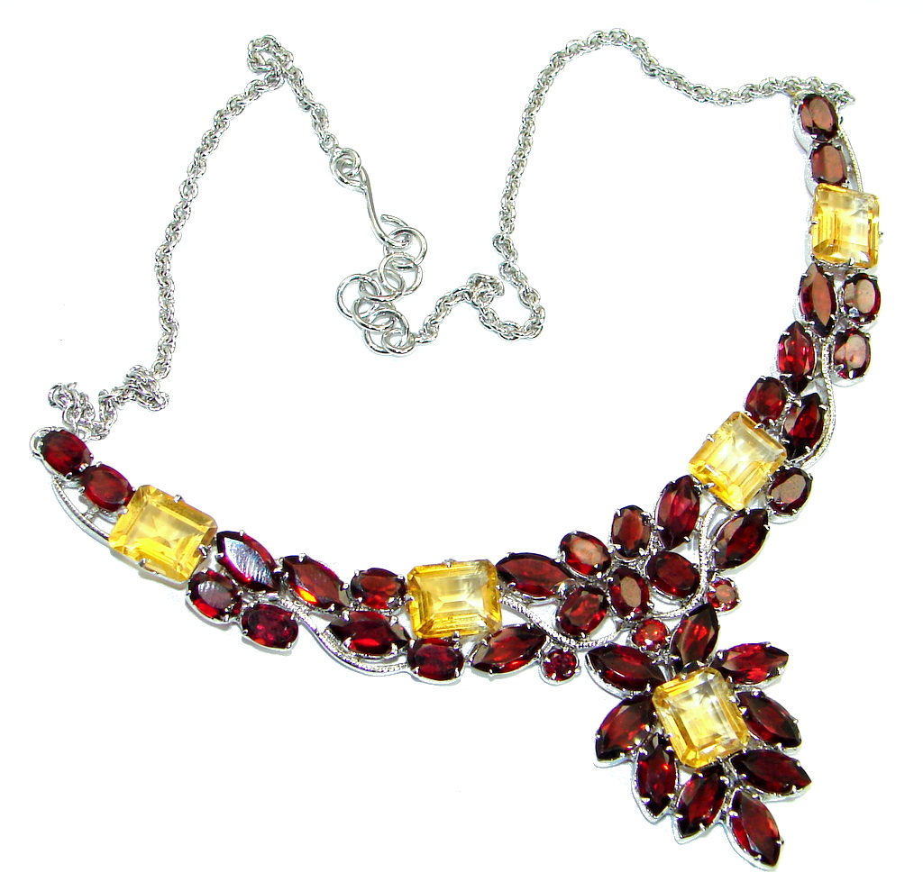 Fine Art Genuine Garnet Citrine .925 Sterling Silver handmade necklace