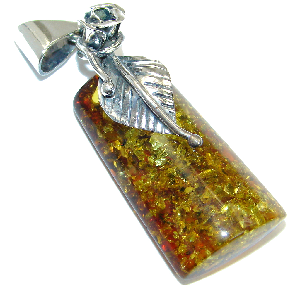 Great Design natural Baltic Amber Sterling Silver handmade Pendant