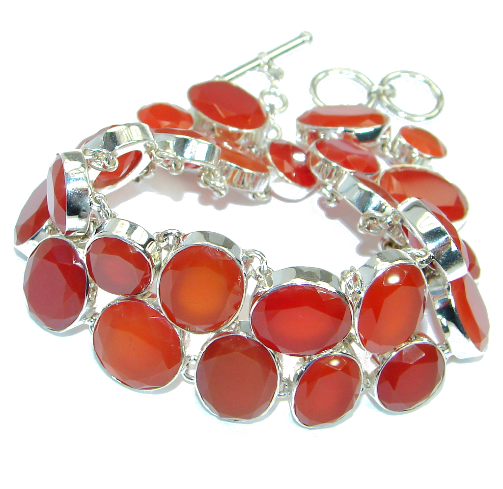 Large Cascade of light GENUINE Carnelian .925 Sterling Silver handmade Bracelet