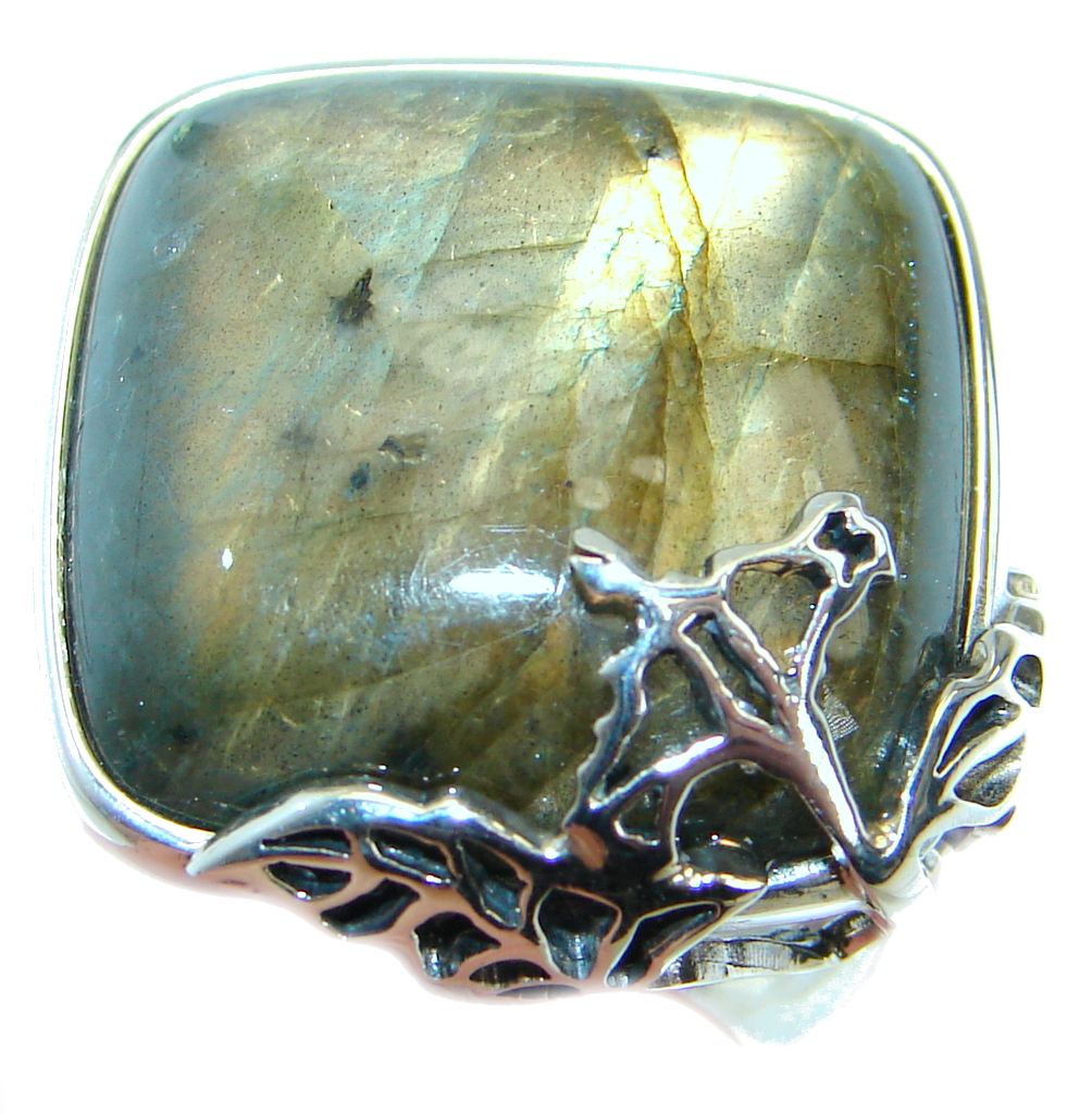 Blue Fire Labradorite .925 Sterling Silver handmade ring size 7 1/2