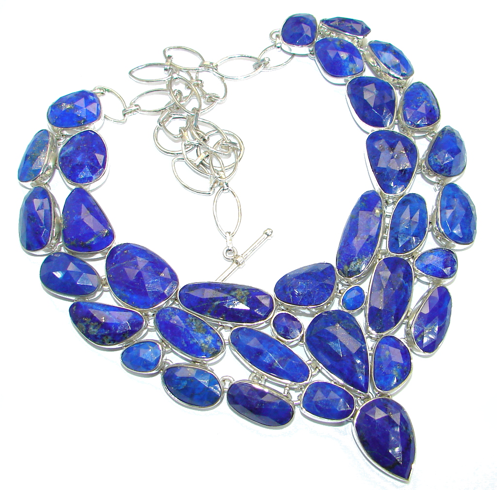 One in the world! Huge Boho Style authentic Lapis Lazuli .925 Sterling Silver handmade necklace