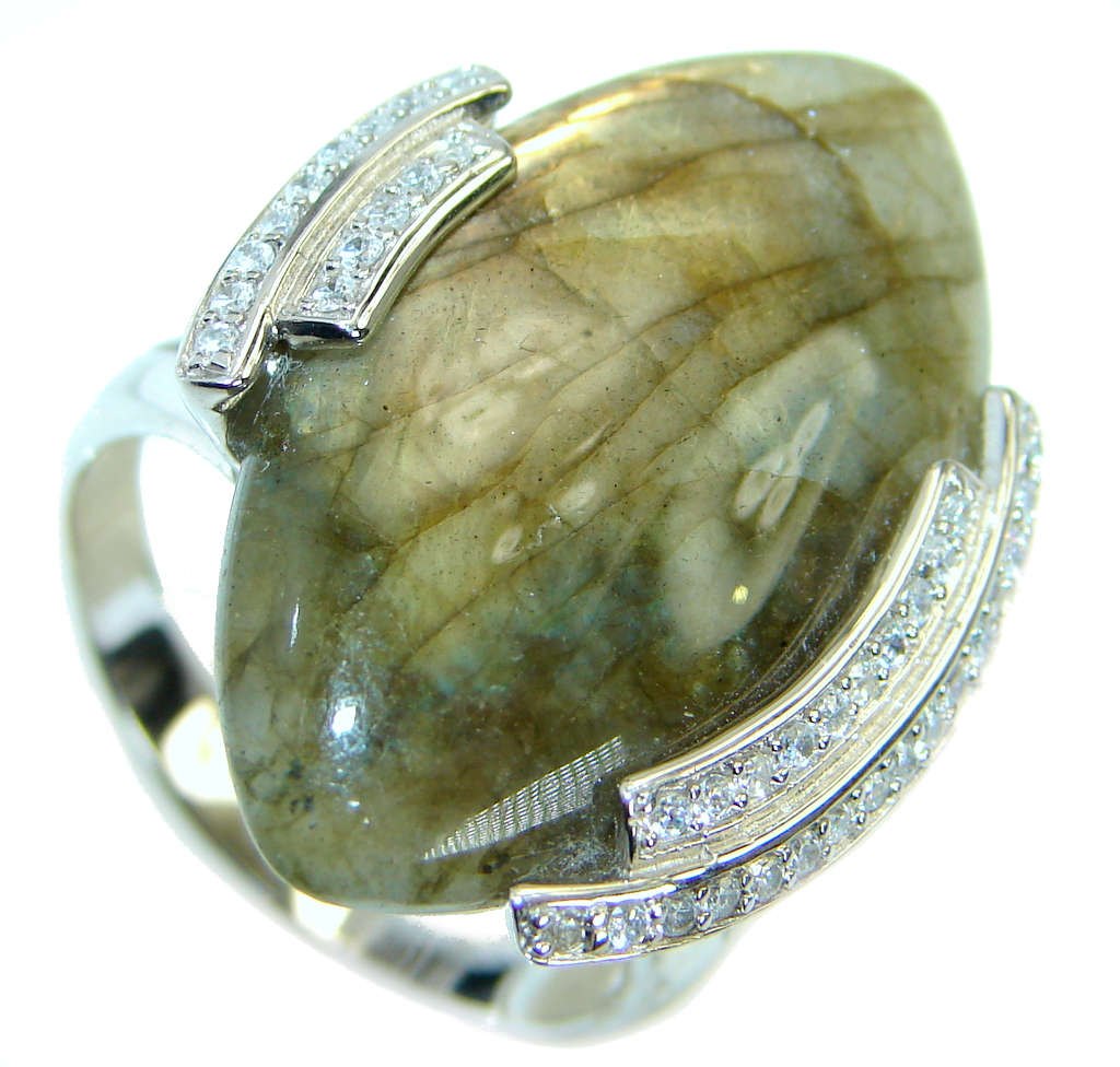 Very Fancy Fire Labradorite Sterling Silver Cocktail ring s. 11 1/4