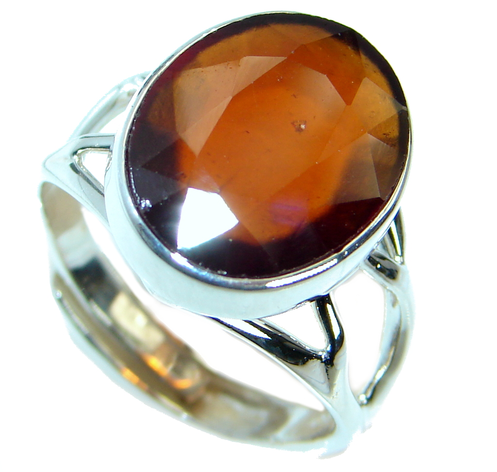 Genuine Hessonite Garnet Sterling Silver handmade Ring size 8 adjustable