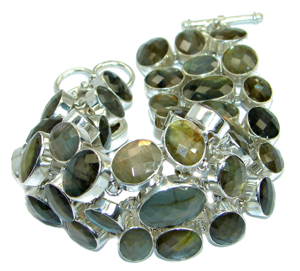 Large Cascade of light GENUINE Labradorite .925 Sterling Silver handmade Bracelet