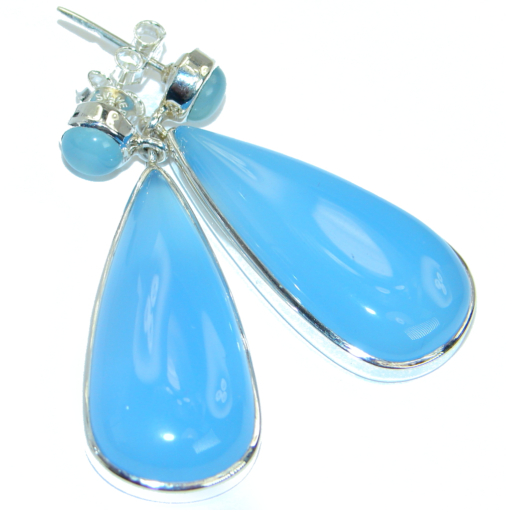 Sublime Blue Chalcedony Agate Sterling Silver handmade stud earrings