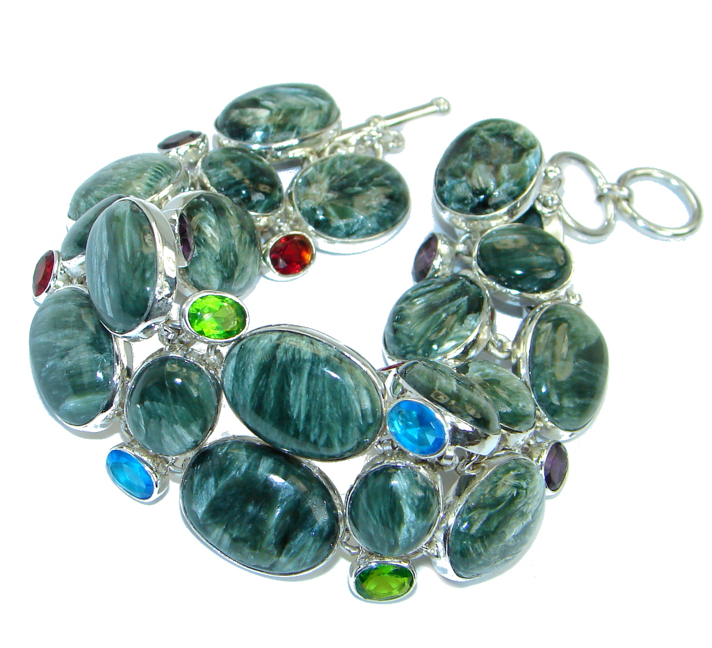 Rich Design Genuine Russian Seraphinite Quartz Sterling Silver handmade Bracelet