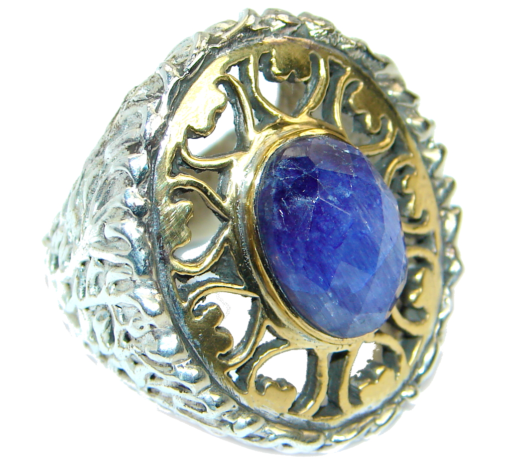 Spectacular Sapphire & White topaz Sterling Silver Ring s. 7 3/4