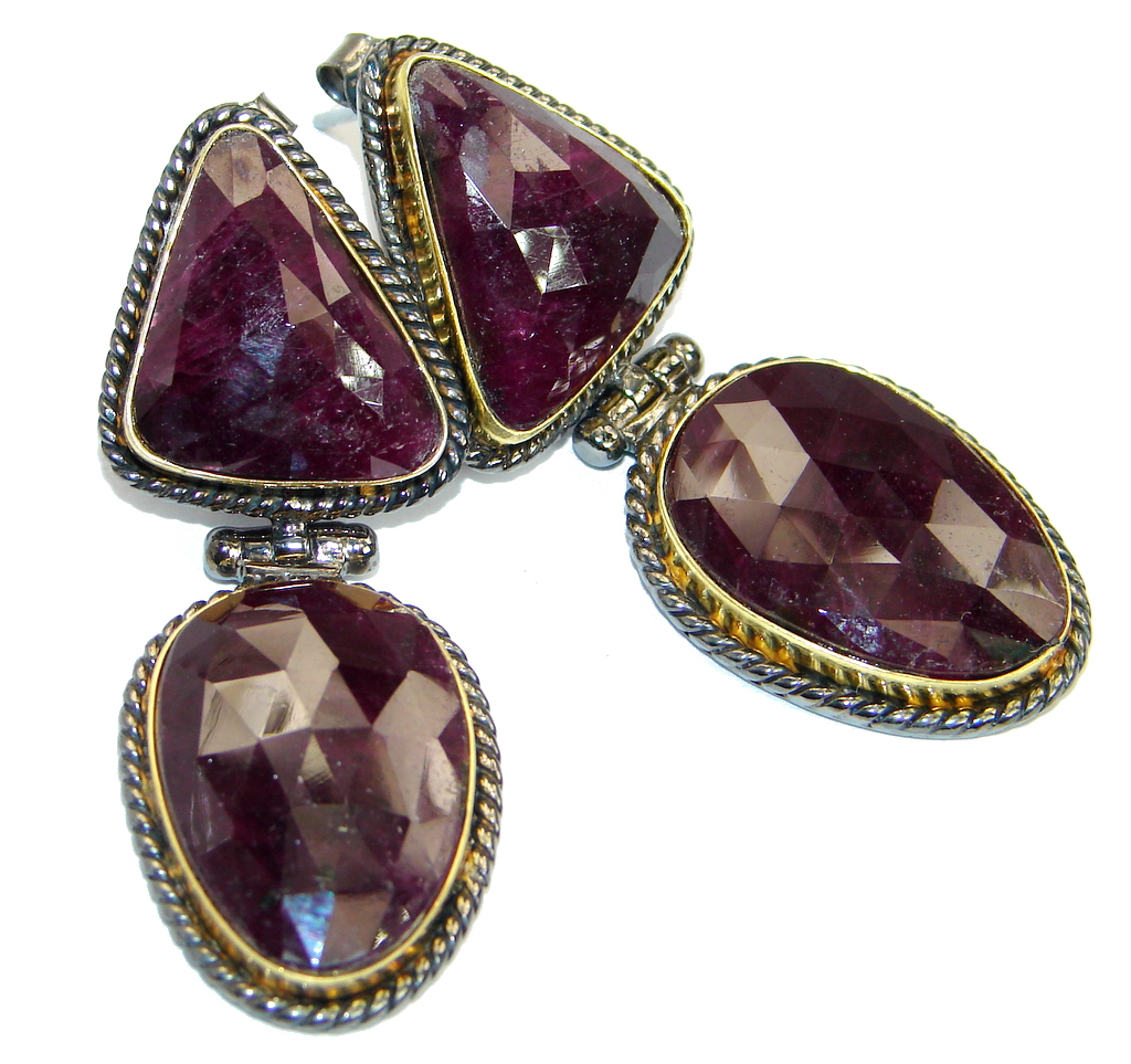 Trendy Ruby 18ct Gold Rhodium plated over Sterling Silver handmade stud earrings