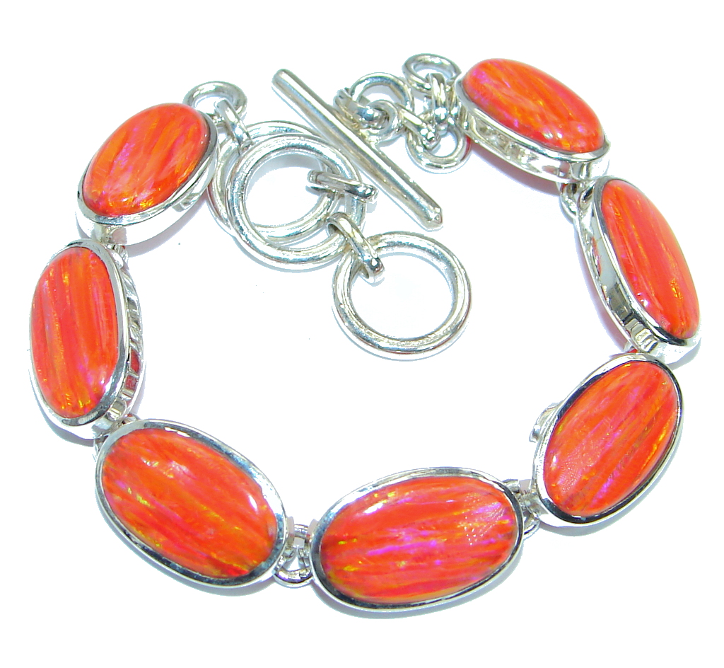 Stunning Japanese Fire Opal Garnet Gold plated over .925 Sterling Silver handmade Bracelet