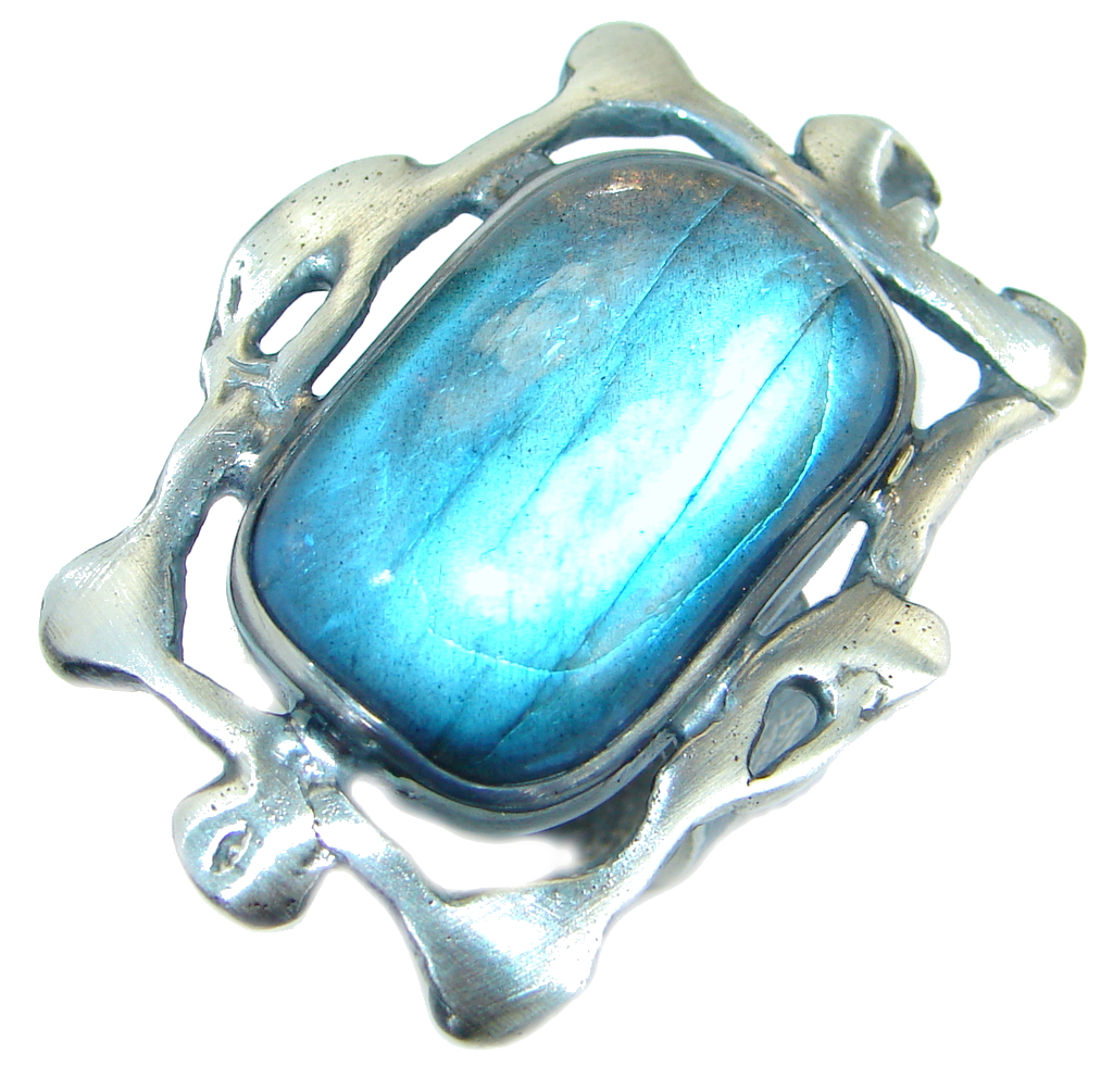 Blue Fire Labradorite .925 Sterling Silver handmade ring size 7 adjustable