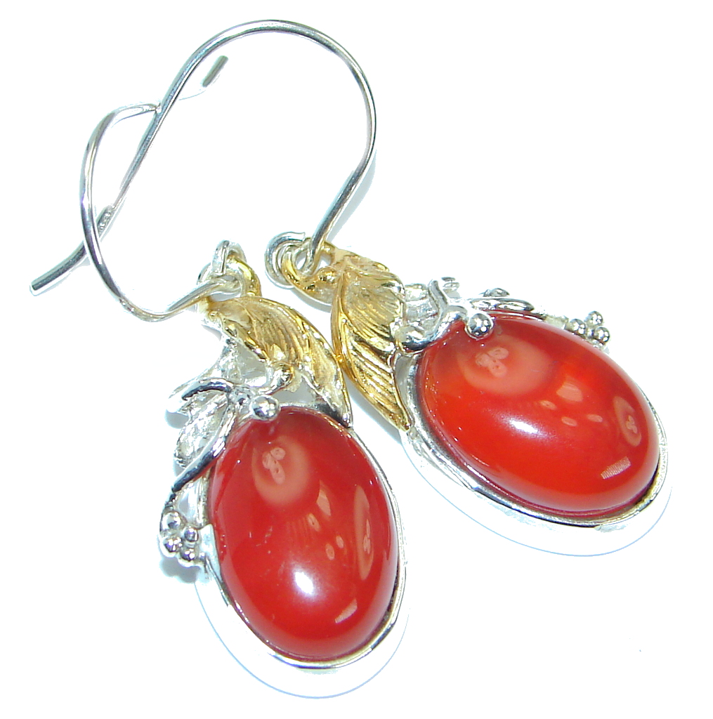 Stunning Brazilian Hessonite Garnet Two Tones .925 Sterling Silver handmade Earrings