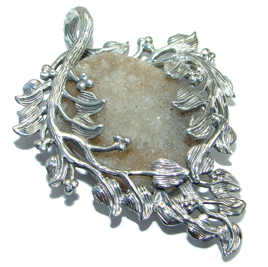 Giant Botswana Druzy Agate .925 Sterling Silver handmade Pendant