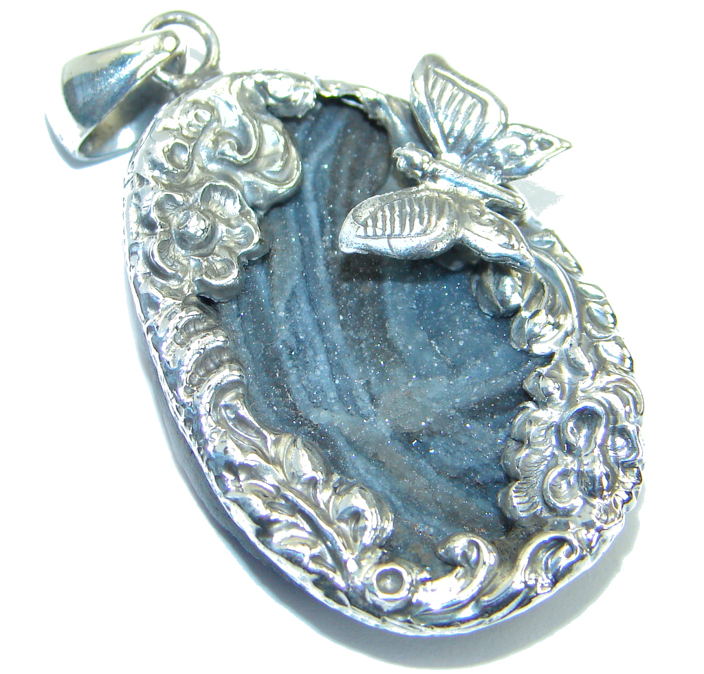 Huge Botswana Druzy Agate .925 Sterling Silver handmade Pendant