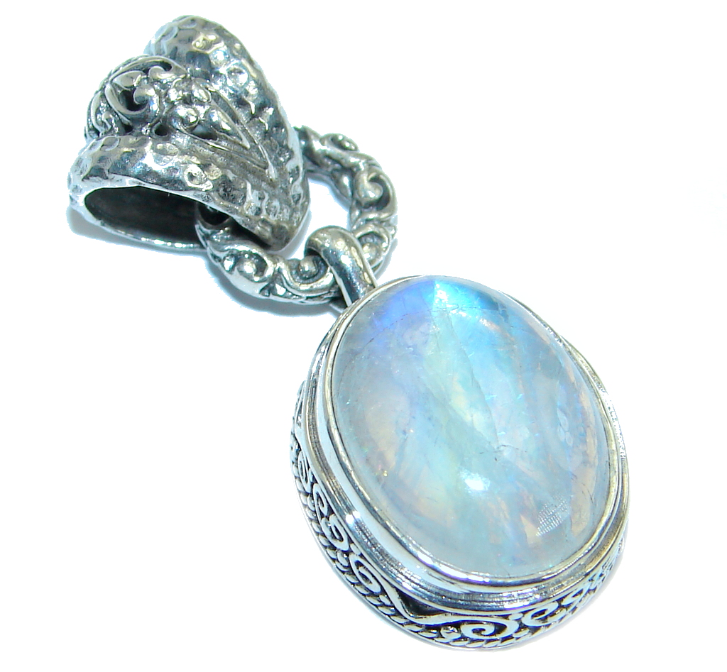 Rich Design Fire Moonstone .925 Sterling Silver handmade Pendant