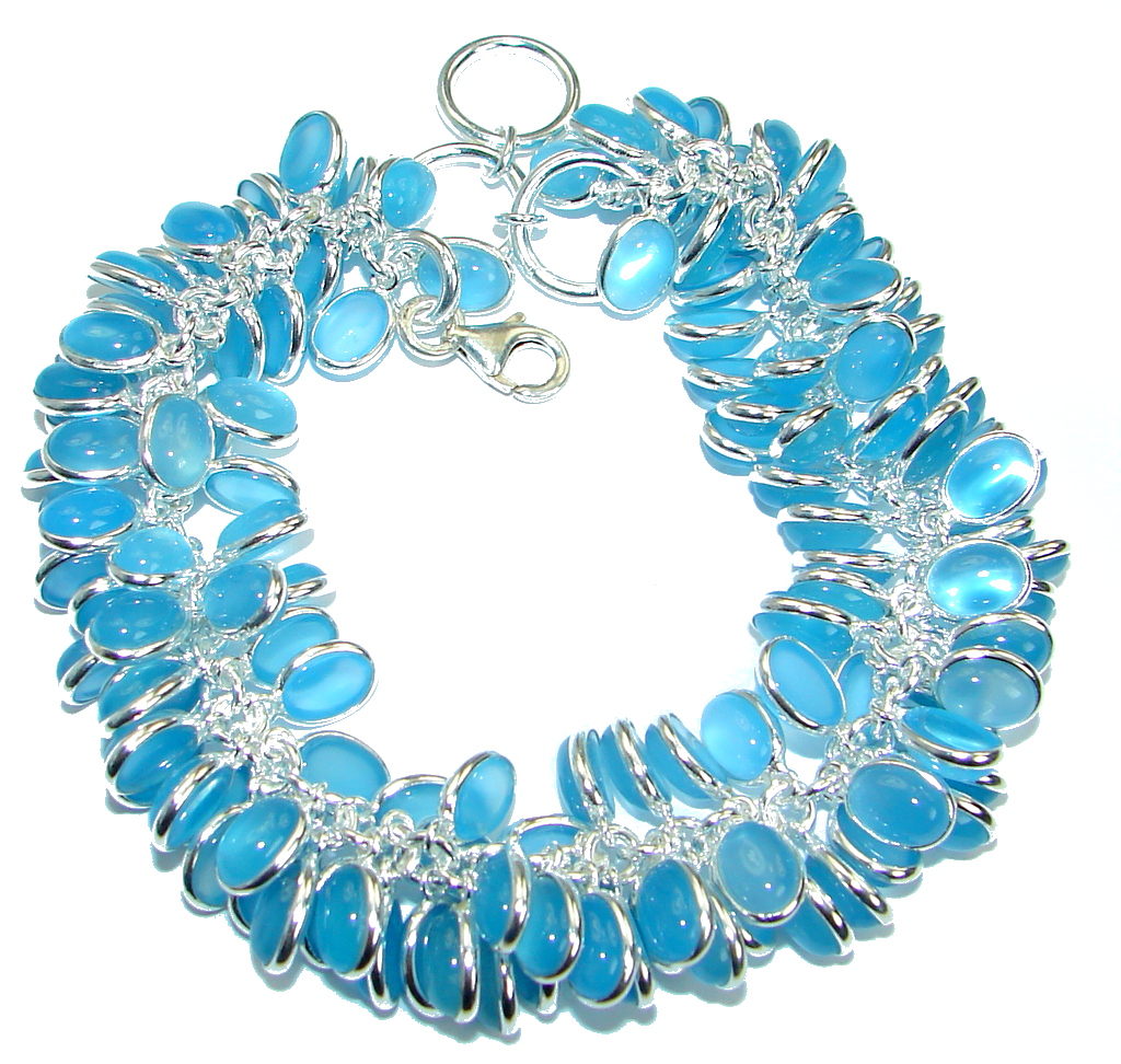 Genuine Chalcedony Agate .925 Sterling Silver handcrafted Bracelet